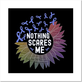 Nothing Scares Me World Diabetes Day Blue Sunflower Ribbon Posters and Art